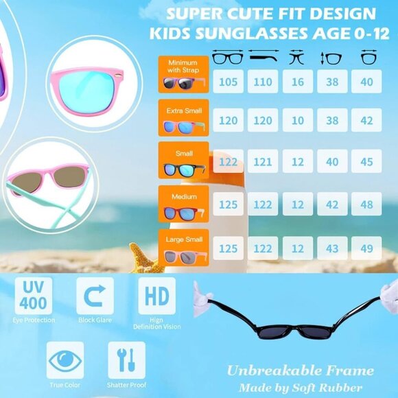 Kids Polarized Sunglasses, Flexible TPEE Rubber Toddler Shades for Girls Boys, A - Picture 3 of 6